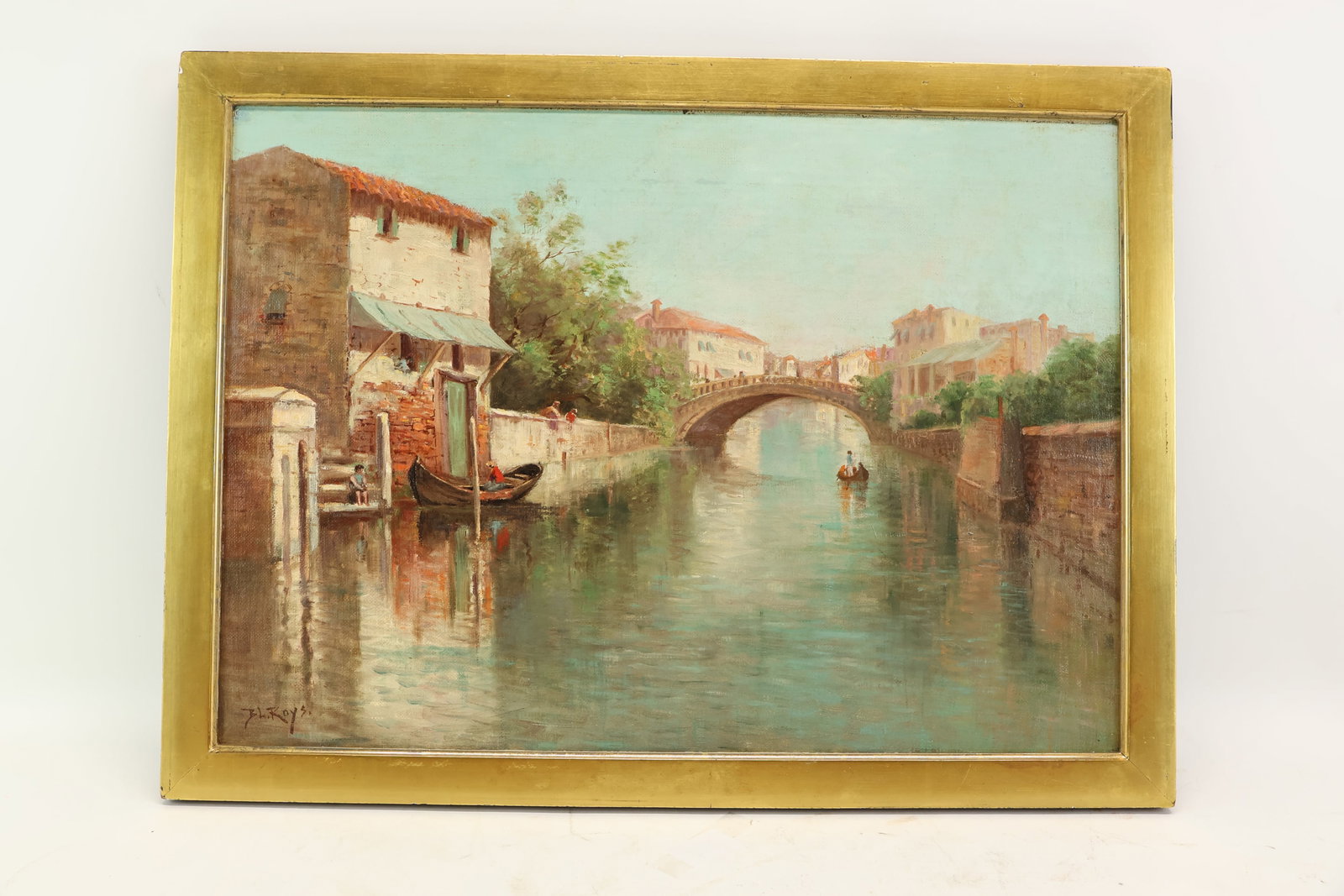 BL Roys Continental Canal Scene, Oil on Canvas Relined (1 of 9)