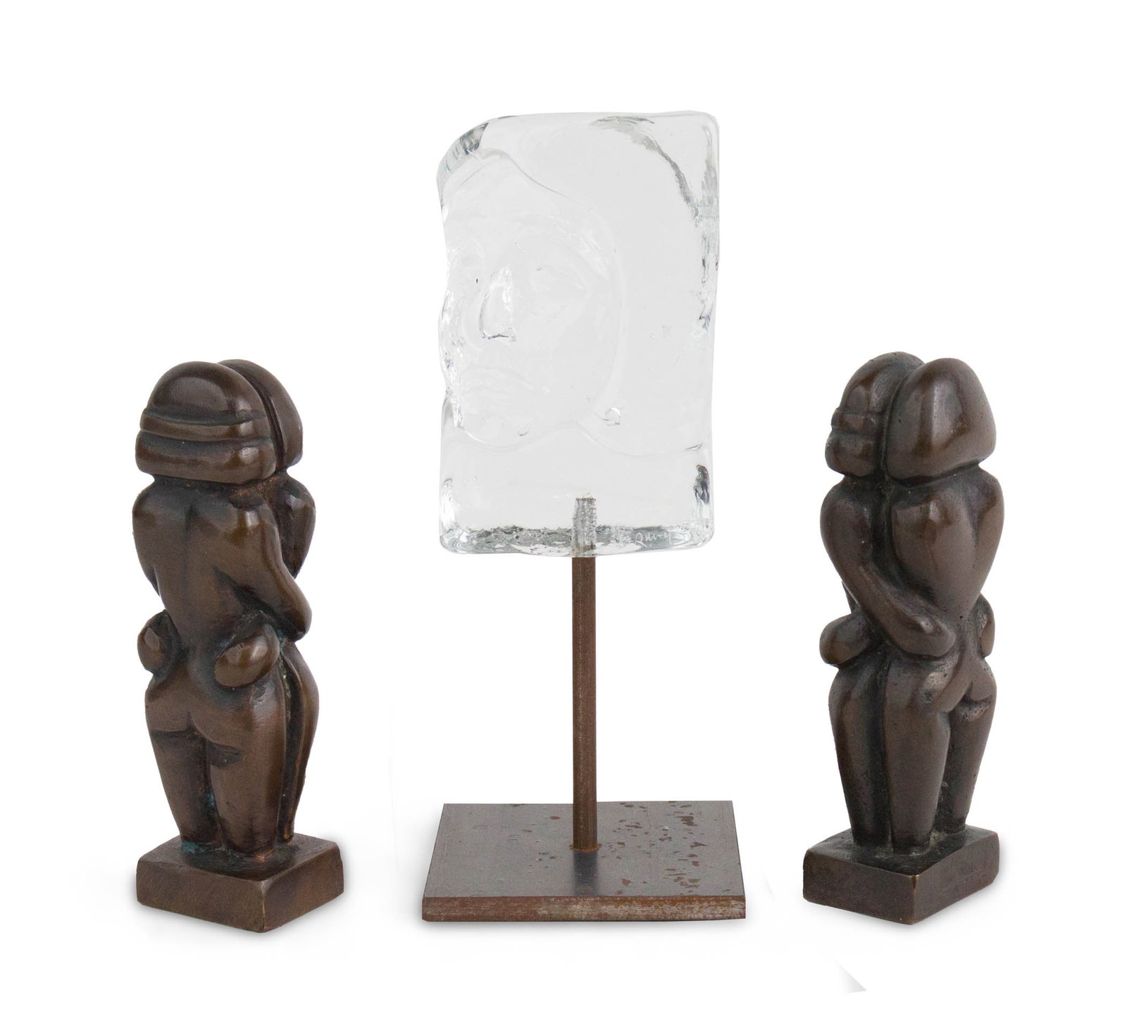 German Becerra, 1928-2021, Two Figures Embracing, Bronze: German Becerra 1928-2021 Two Figures Embracing Bronze Appears to be unsigned. Together with a molded glass face on stand, signed illegibly. Provenance: Property from a Private New York and German