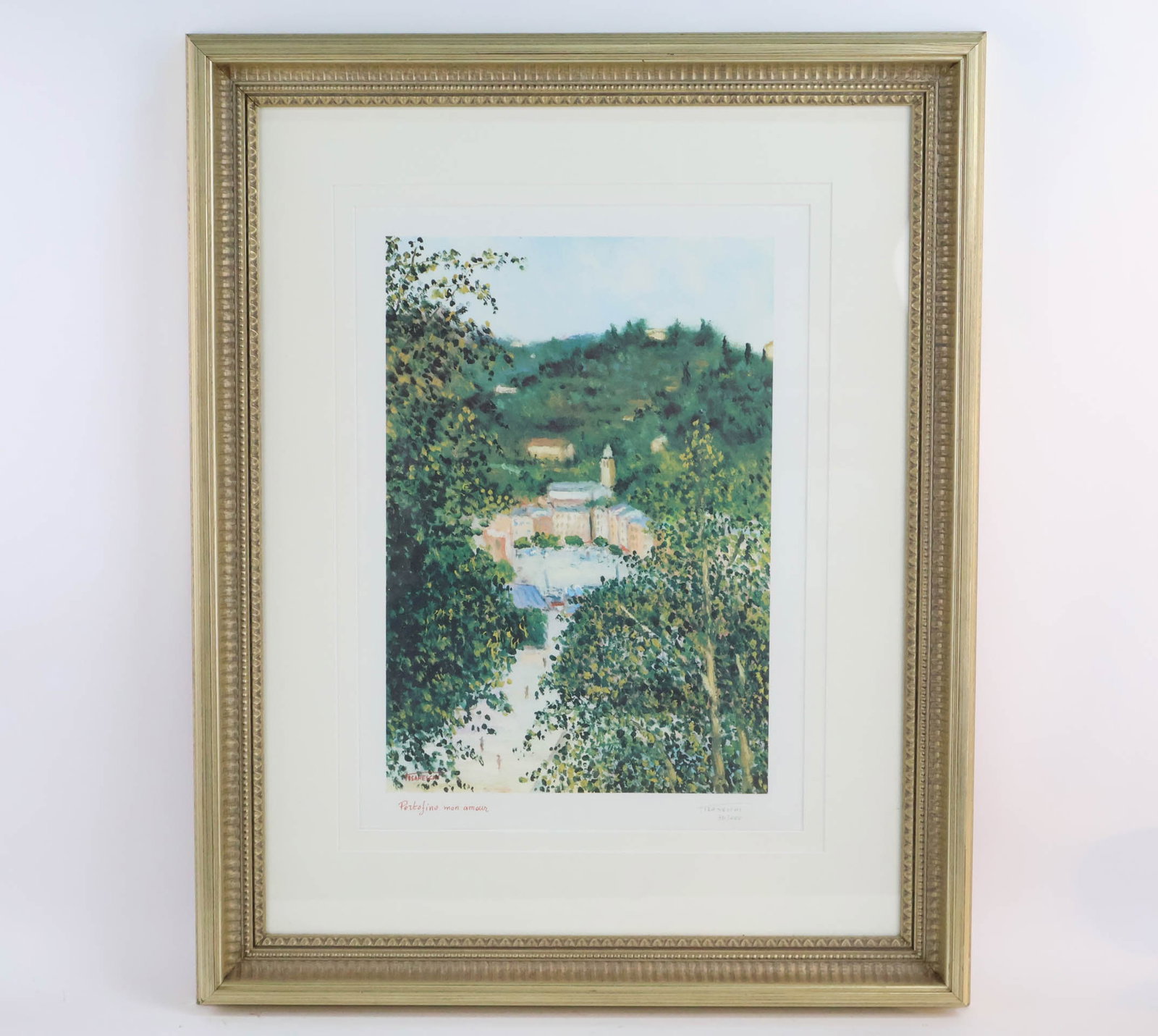 Limeted Edition Framed Print of Portofino Italy: Limeted Edition Framed Print of Portofino Italy Limeted Edition Framed Print of Portofino Italy and titled "Portofino mon Amour", signed and numbered lower right Tisaneschi 36/200 Sight: 20"h x 14"w