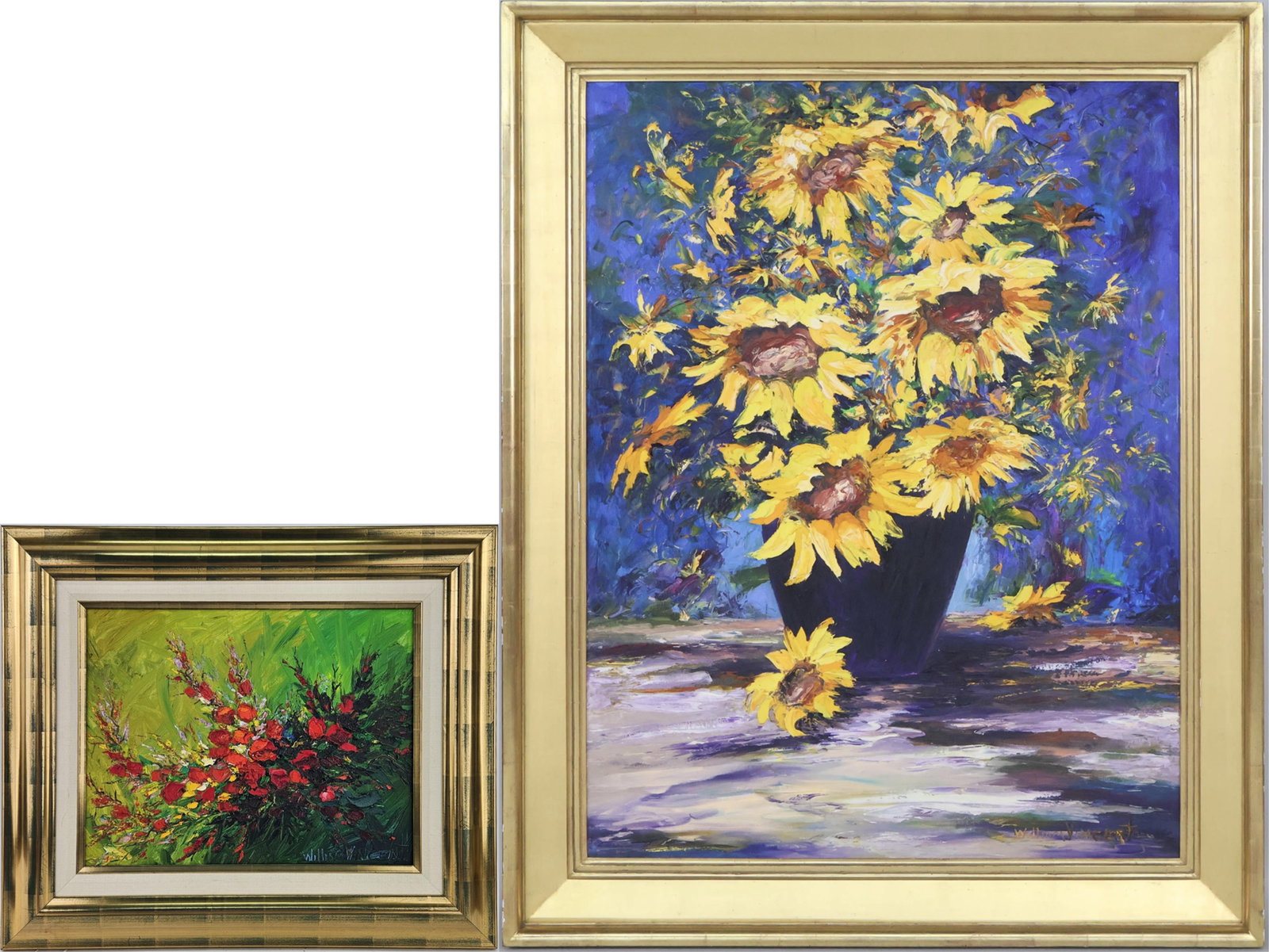William Kirkpatrick Vincent, 1939-2004, William's Sunflowers and Sante Fe in Bloom, Oil on Belgian: William Kirkpatrick Vincent 1939-2004 William's Sunflowers and Sante Fe in Bloom Oil on Belgian Linen Both signed l.r. and labeled verso. Sight: 48 x 35 1/2 in. (121.9 x 90.2 cm.) and 14 3/4 x 18