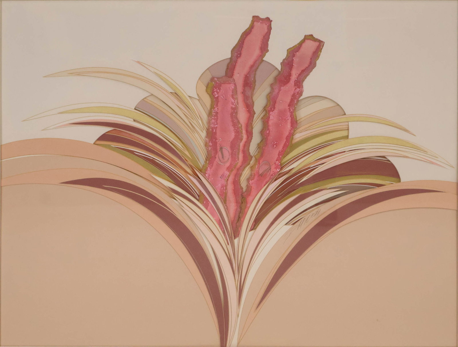 Abstract Pink Foliage, Mixed Media Cut Paper Collage: Abstract Pink Foliage Mixed Media Cut Paper Collage Inscribed in pencil "D.M. No. 87" Sight: 29 3/4 x 39 1/2 in. (75.6 x 100.3 cm.), Frame: 32 x 42 in. (81.3 x 106.7 cm.)