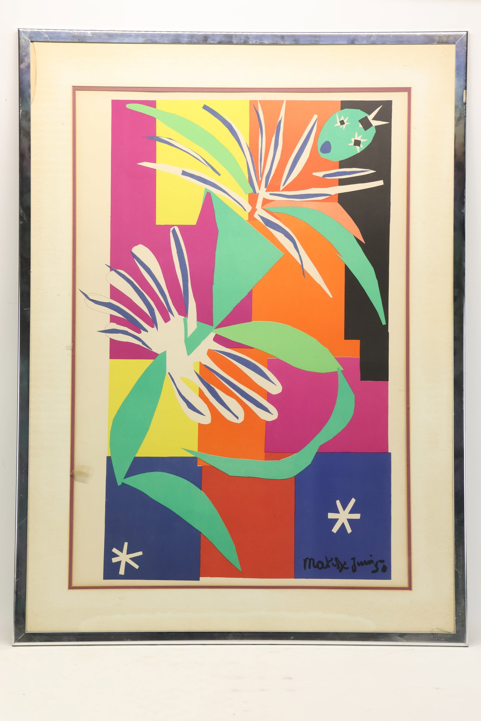 Vintage French The Creole Dancer After Henri Matisse Lithograph: Vintage French The Creole Dancer After Henri Matisse Lithograph Vintage French "The Creole Dancer" After Henri Matisse Framed Lithograph Vibrant abstract collage, Juin 50. Framed size 41 1/2" x 30 1/2