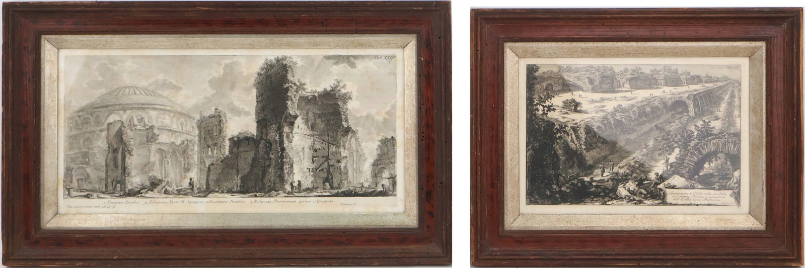 After Giovanni Battista Piranesi, Italian 1720-1778, Two Architectural, Engravings: After Giovanni Battista Piranesi Italian, 1720-1778 Two Architectural Engravings Titled "Sustruzioni di Clodio nella sua Villa sul monte Albano, or posseduta dall' Eccma Casa Barberini" and "Positcum