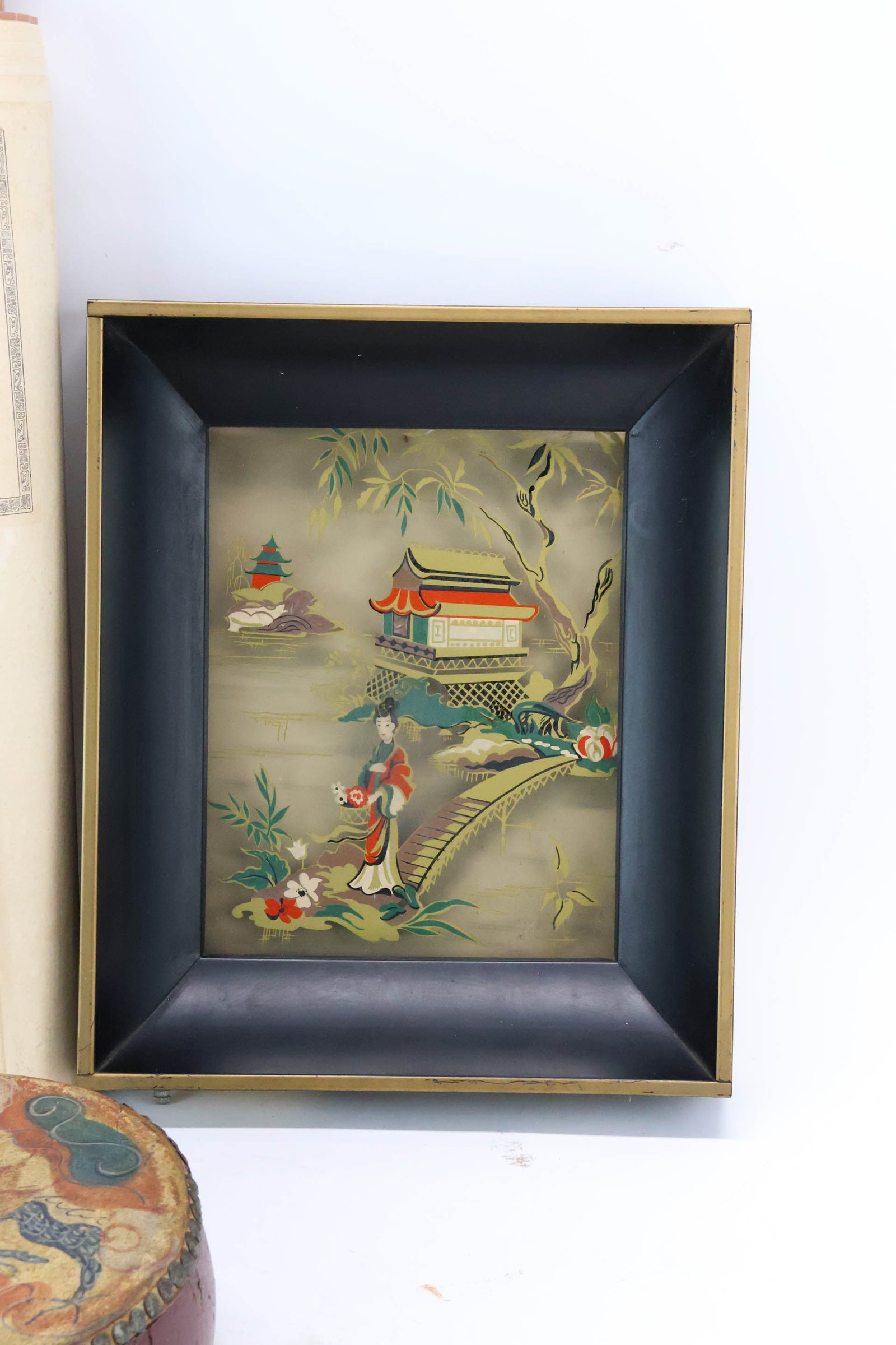 Vintage Pair Asian Shadow Boxes Back Lighted - 2