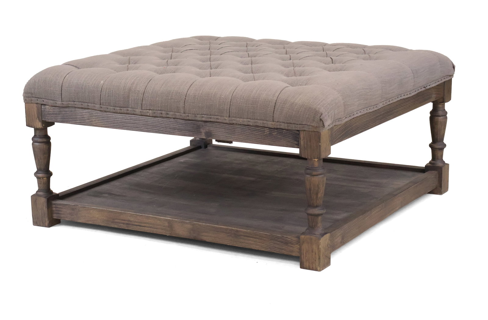 Contemporary Warehouse of Tiffany Tufted Ottoman With Shelf: Contemporary Warehouse of Tiffany Tufted Ottoman With Shelf 21st C. 17 x 36 x 36 in. (43.2 x 91.4 x 91.4 cm.)