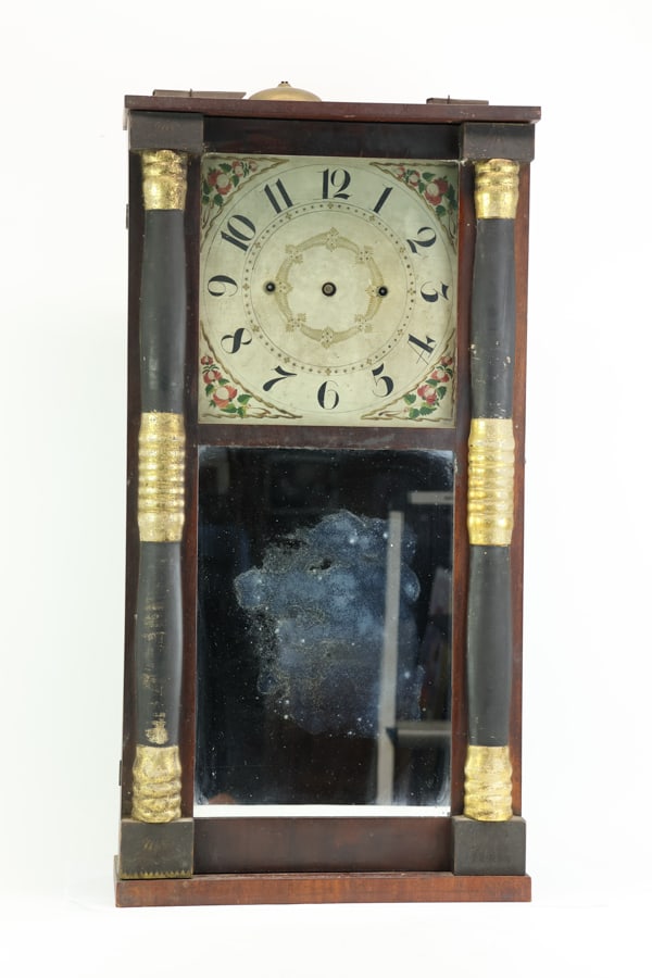 Antique Chauncy Boardman Bristol, CT Shelf Clock: Antique Chauncy Boardman Bristol, CT Shelf Clock Antique Chauncy Boardman Bristol, CT Shelf Clock; Used condition, wear, worn, unknown working condition, having weights; 32 1/2"h x 16 1/4"w x 6"d