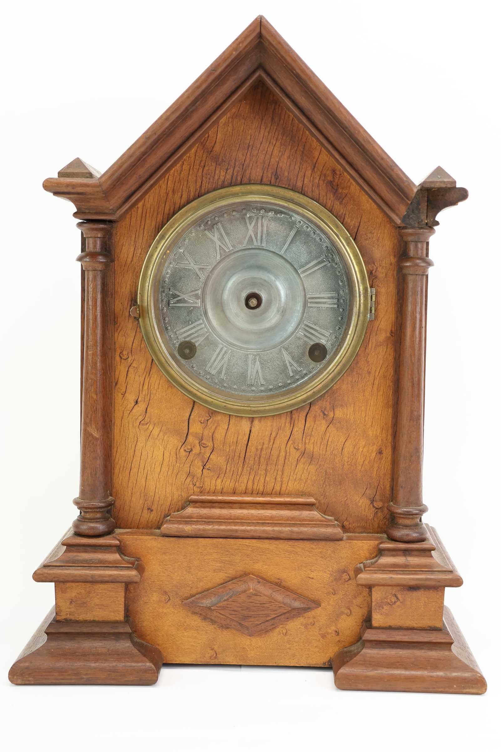 Antique Waterbury Burlwood Chapel Shelf Clock (1 of 10)