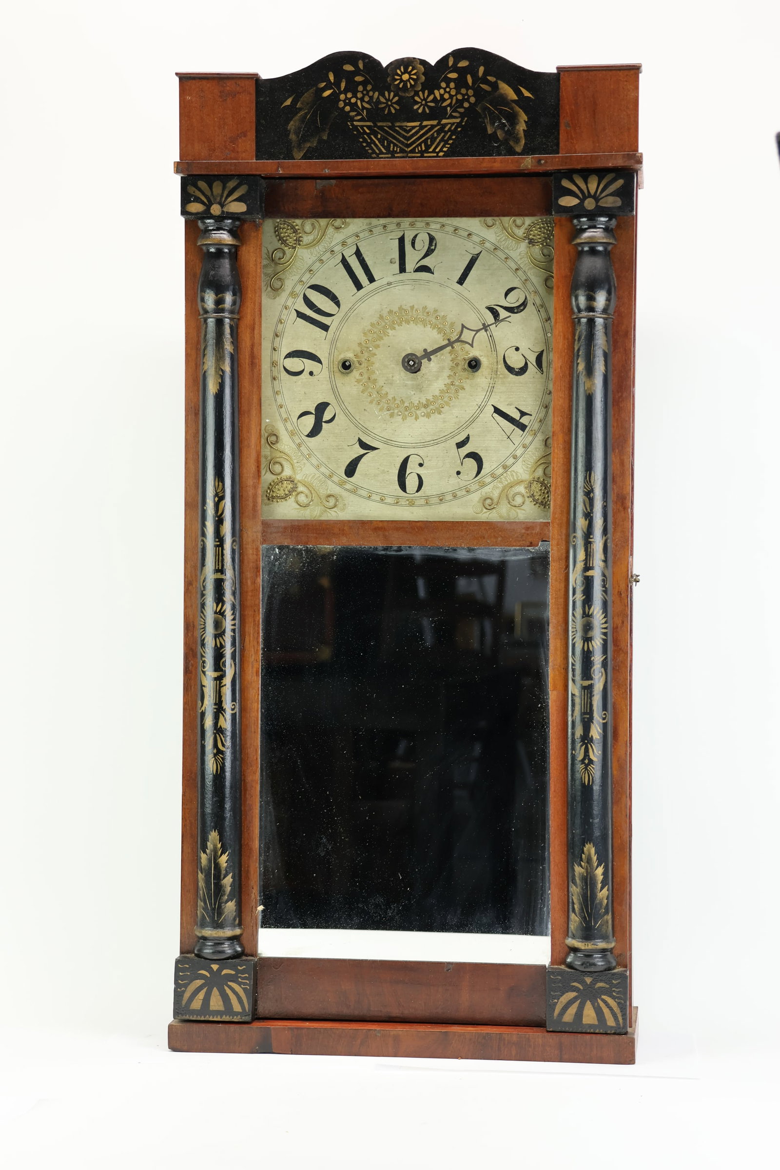 Antique Burr & Chittenden, Lexington, MA Shelf Clock: Antique Burr & Chittenden, Lexington, MA Shelf Clock Antique Burr & Chittenden, Lexington, MA Shelf Clock, with weights, having stencil decoration with pillar and splat design; Used unknown working