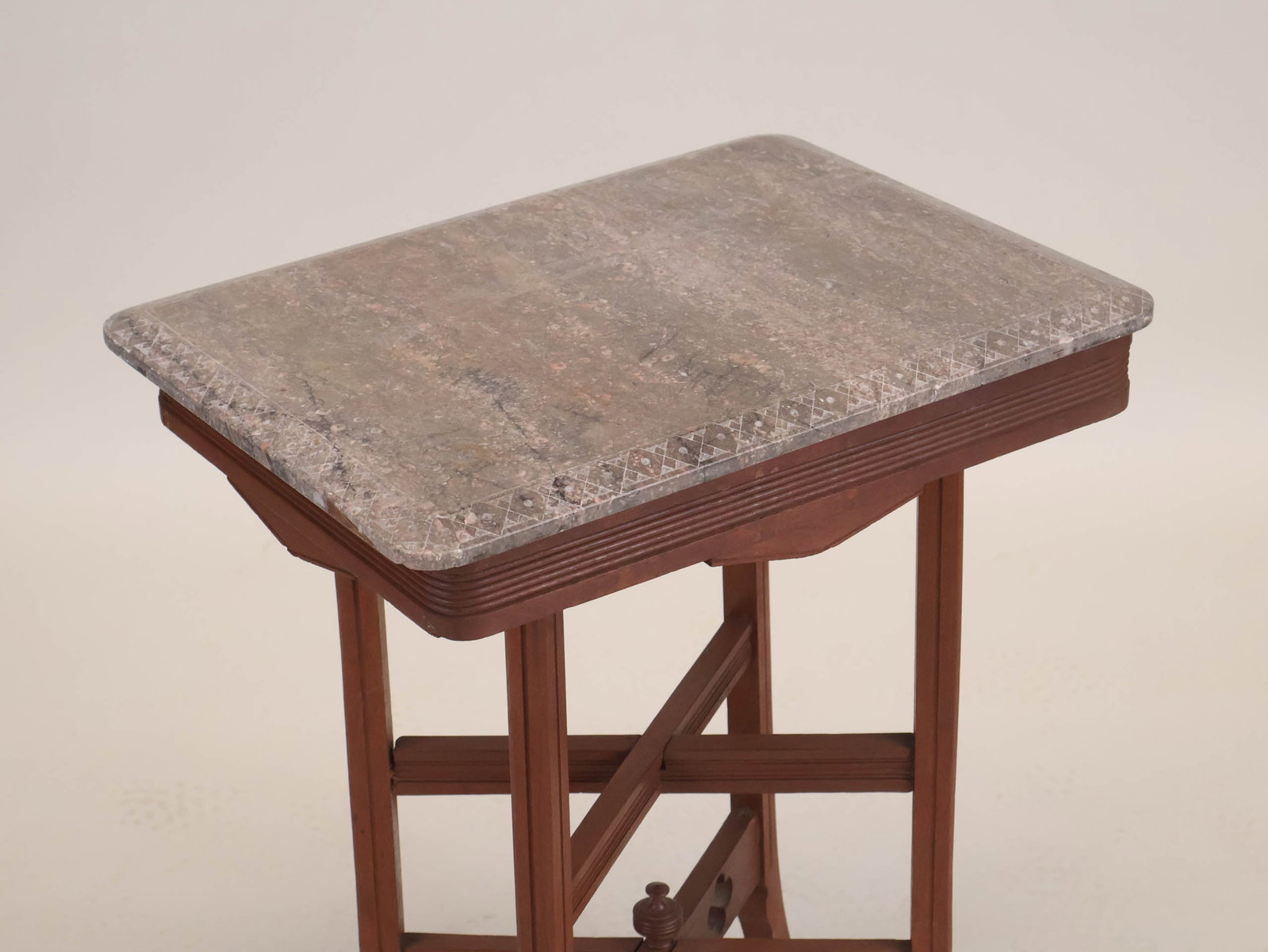 Victorian Walnut Marble Top Side Table - 3