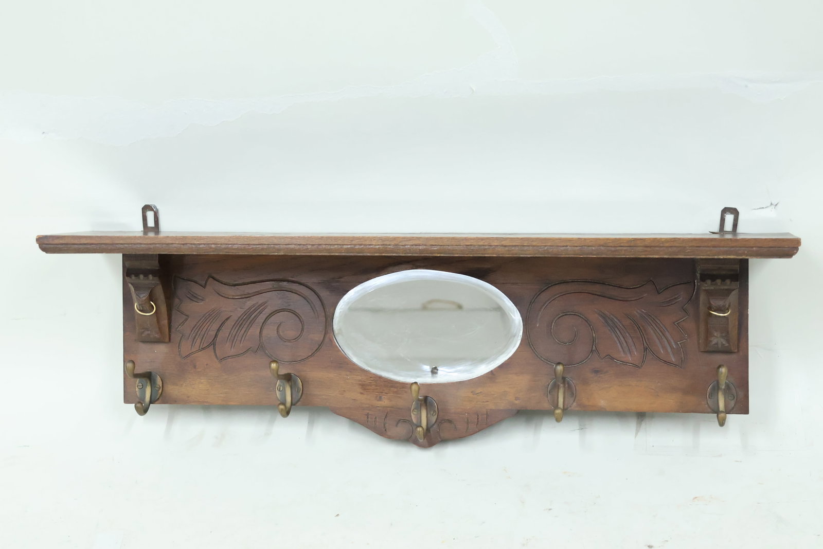 Vintage Oak Wall Mounted Coat Rack (1 of 4)