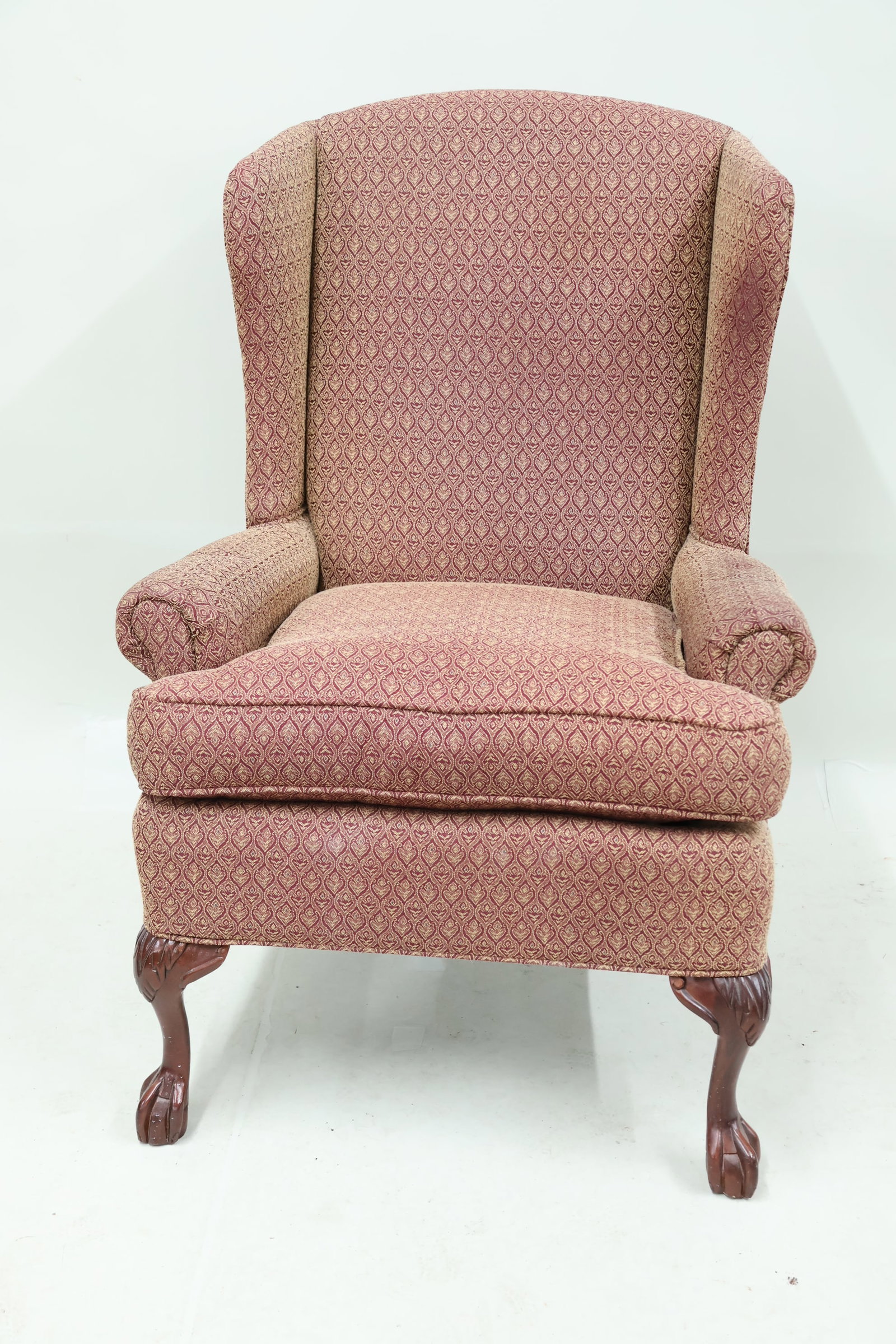 Chippendale Style Wing Back Upholstered Armchair (1 of 8)