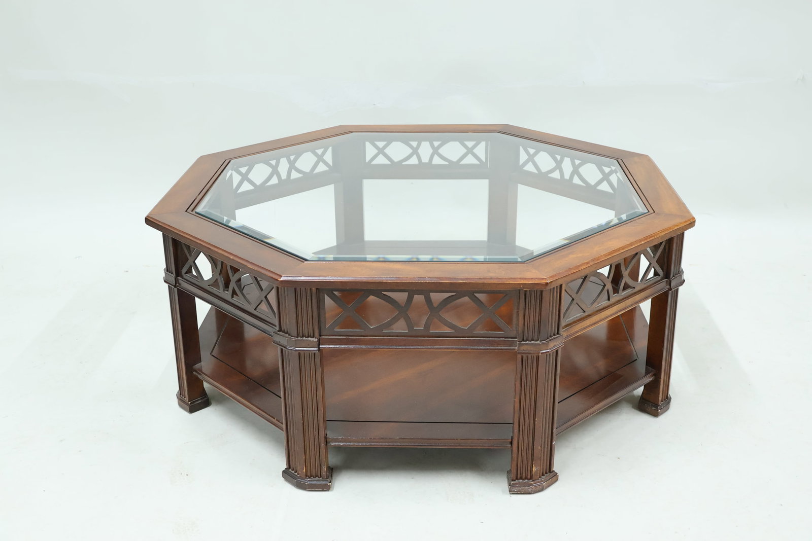 Fruitwood Octagonal Glass Top Coffee Table (1 of 3)