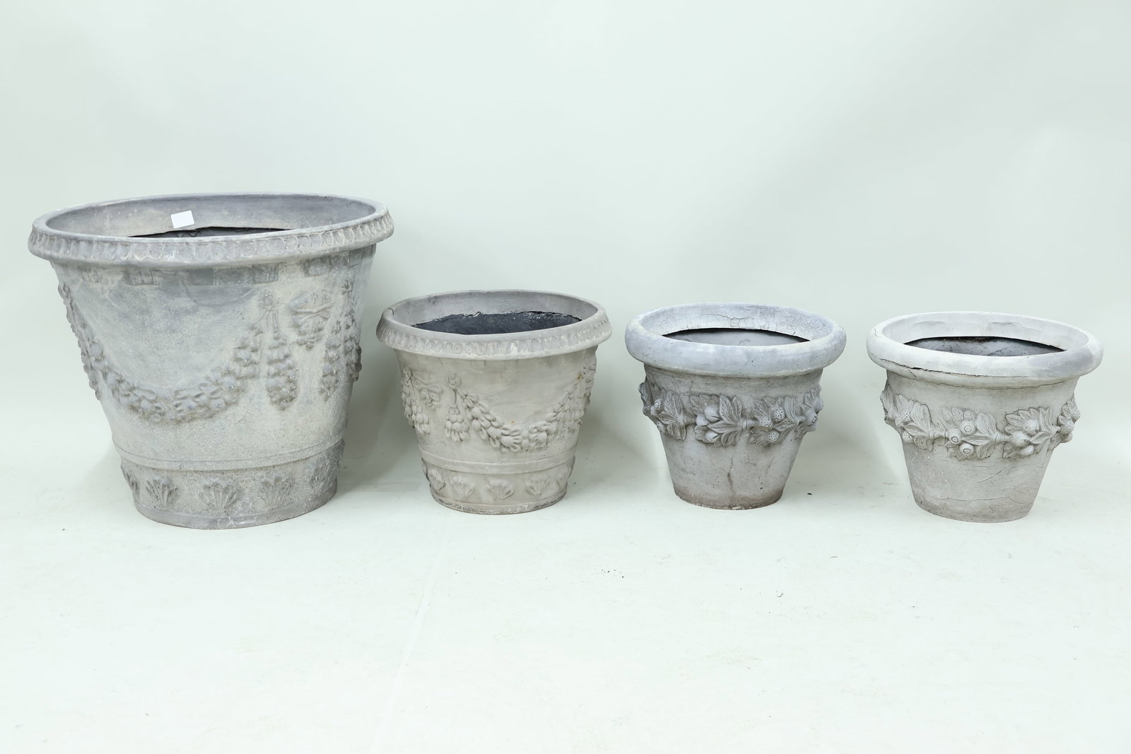 Four Painted Fiberglass Round Planters (1 of 8)
