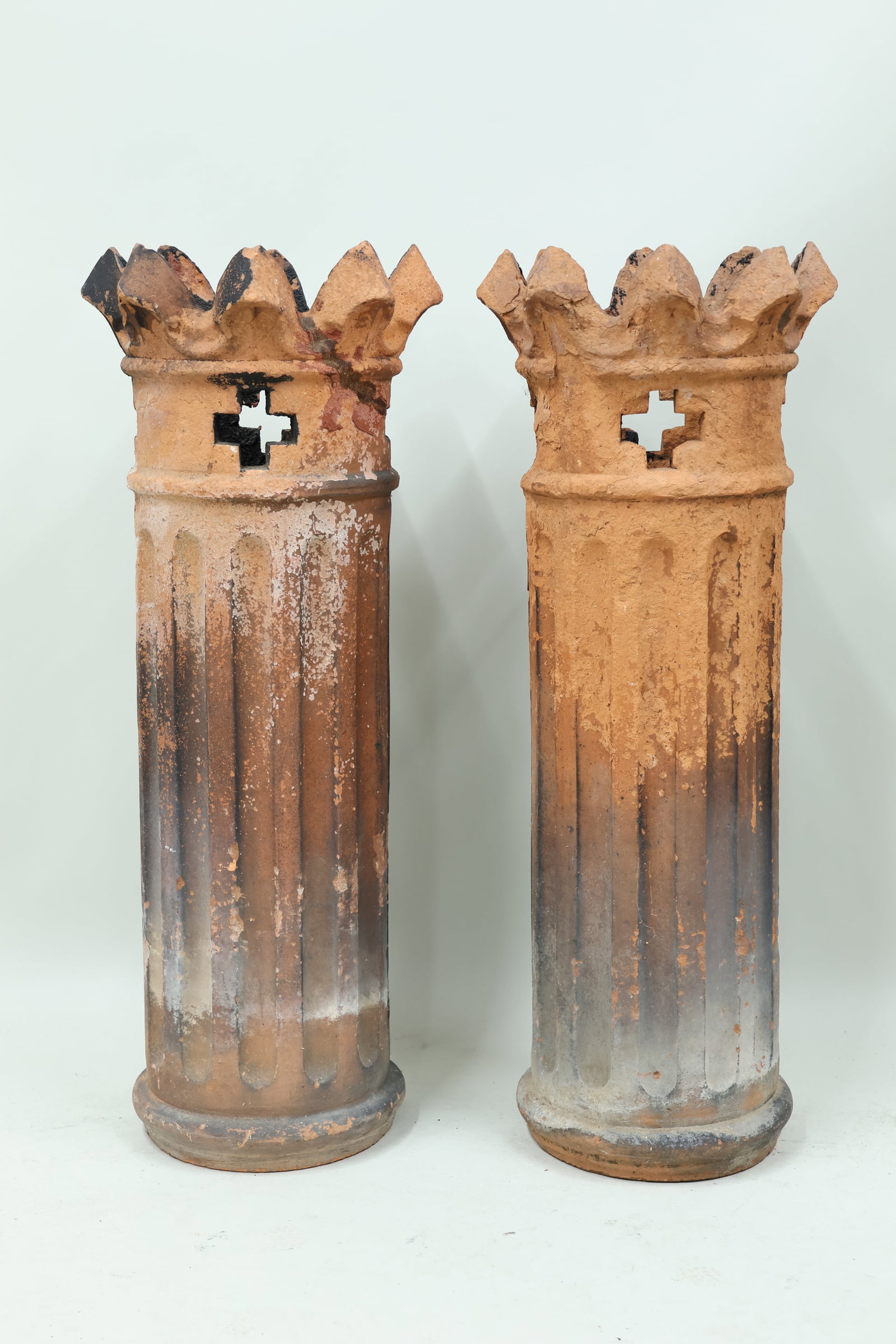 Vintage Pair of Terracotta Fluted Chimneys (1 of 10)