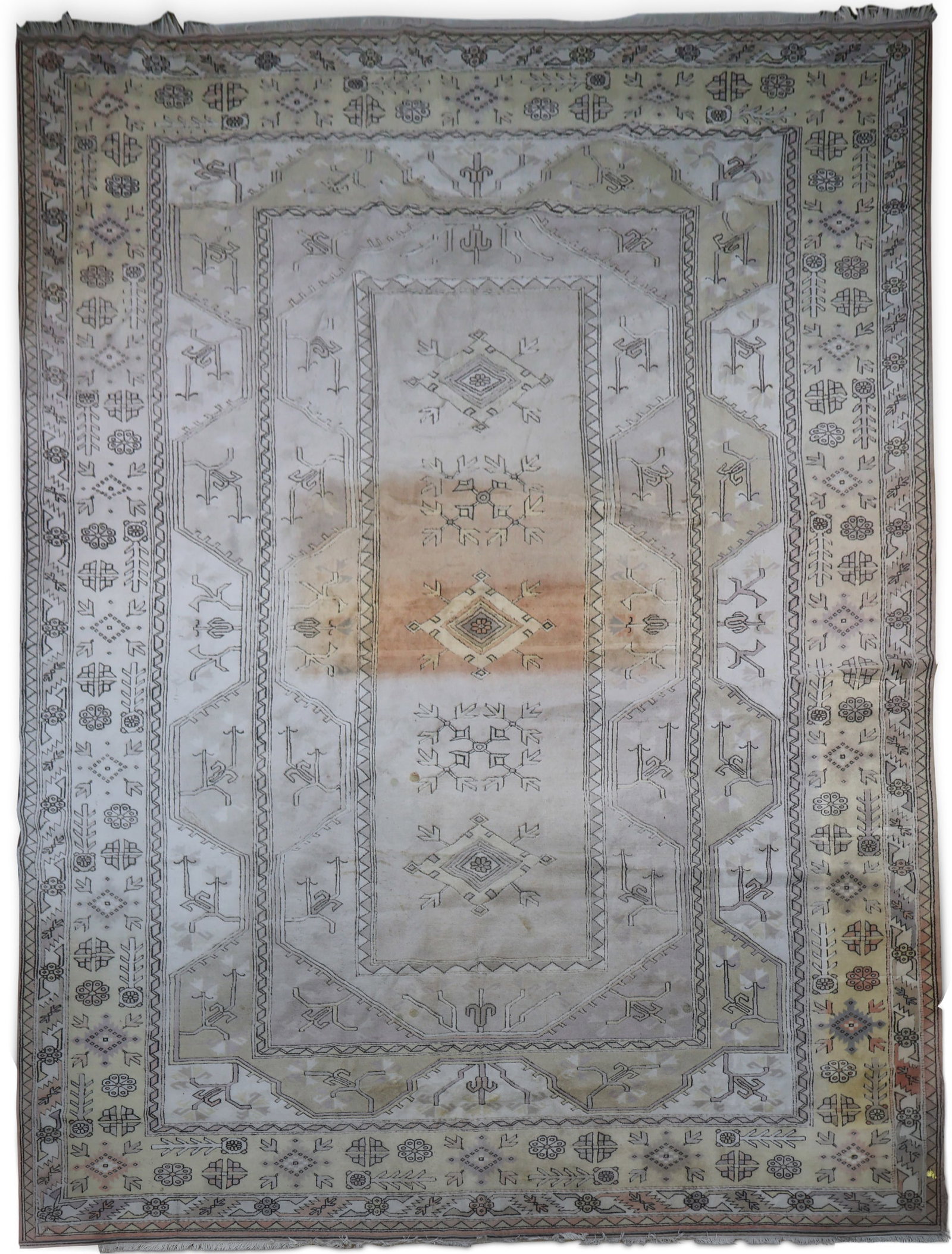 Melas Carpet: Melas Carpet Southwest Turkey, Contemporary Sun-faded areas, spot stains. 241 x 160 in. (612.1 x 406.4 cm.)