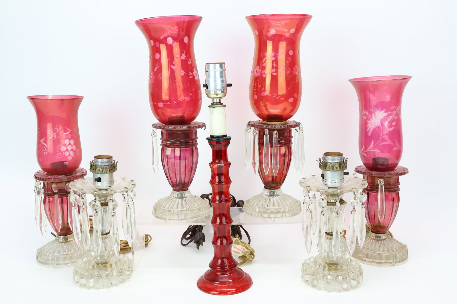 Set of Four Antique Cranberry Glass Lusters (1 of 9)