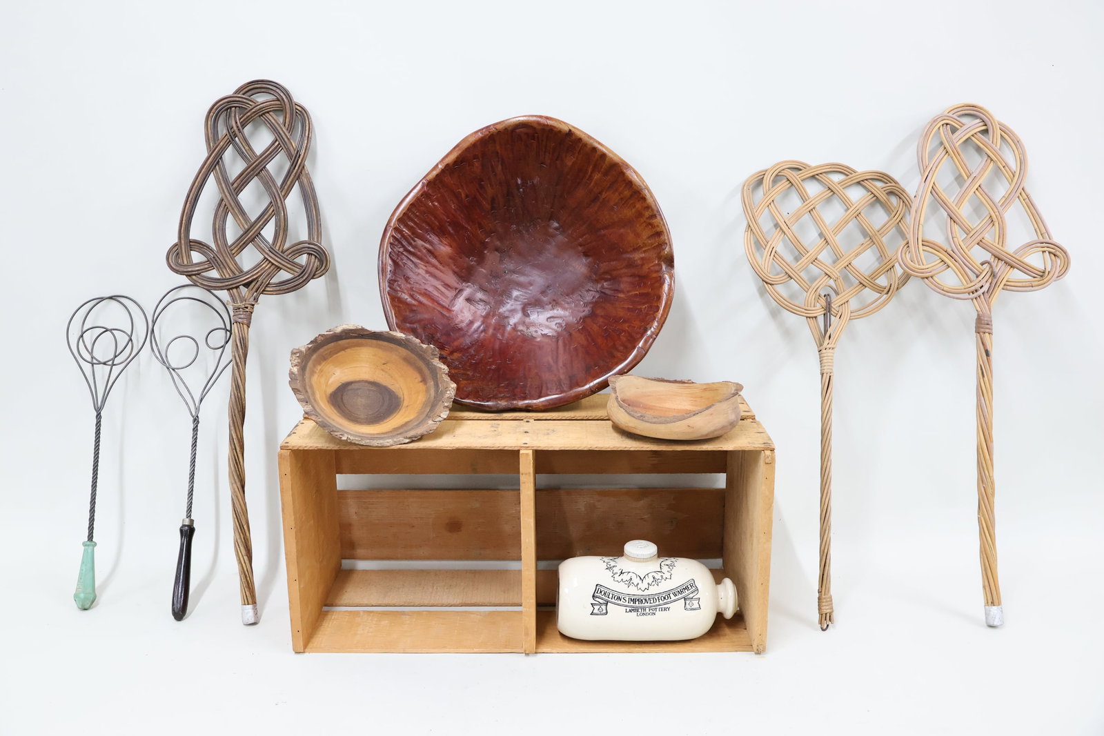 Vintage Group of Carpet Beaters And Wooden Bowls (1 of 10)