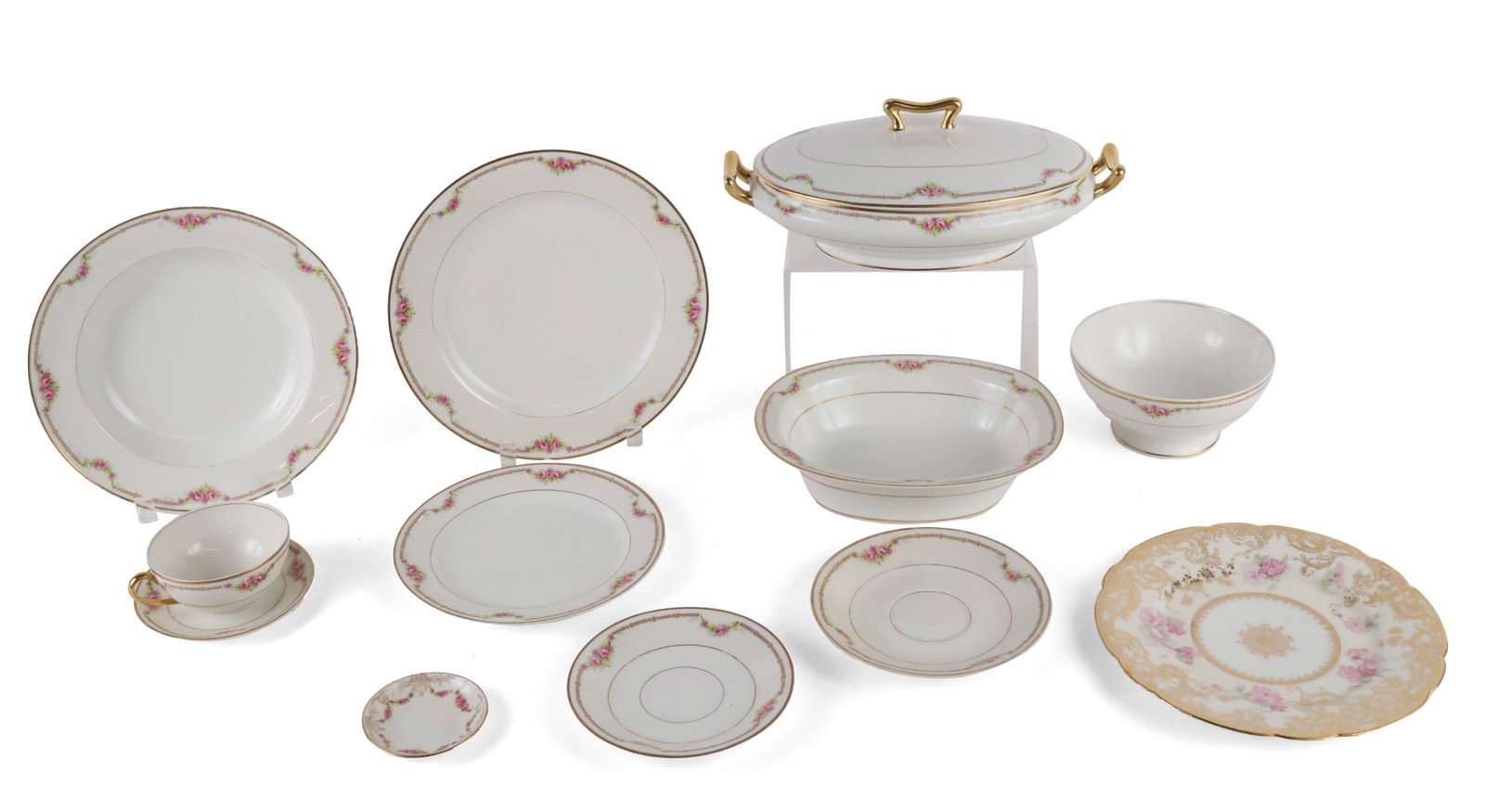 Set of Limoges Pink Rose Decorated Dinnerware (1 of 12)