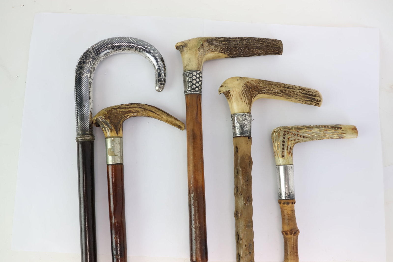 Vintage Group of 4 Assorted Silver Antler Canes (1 of 16)