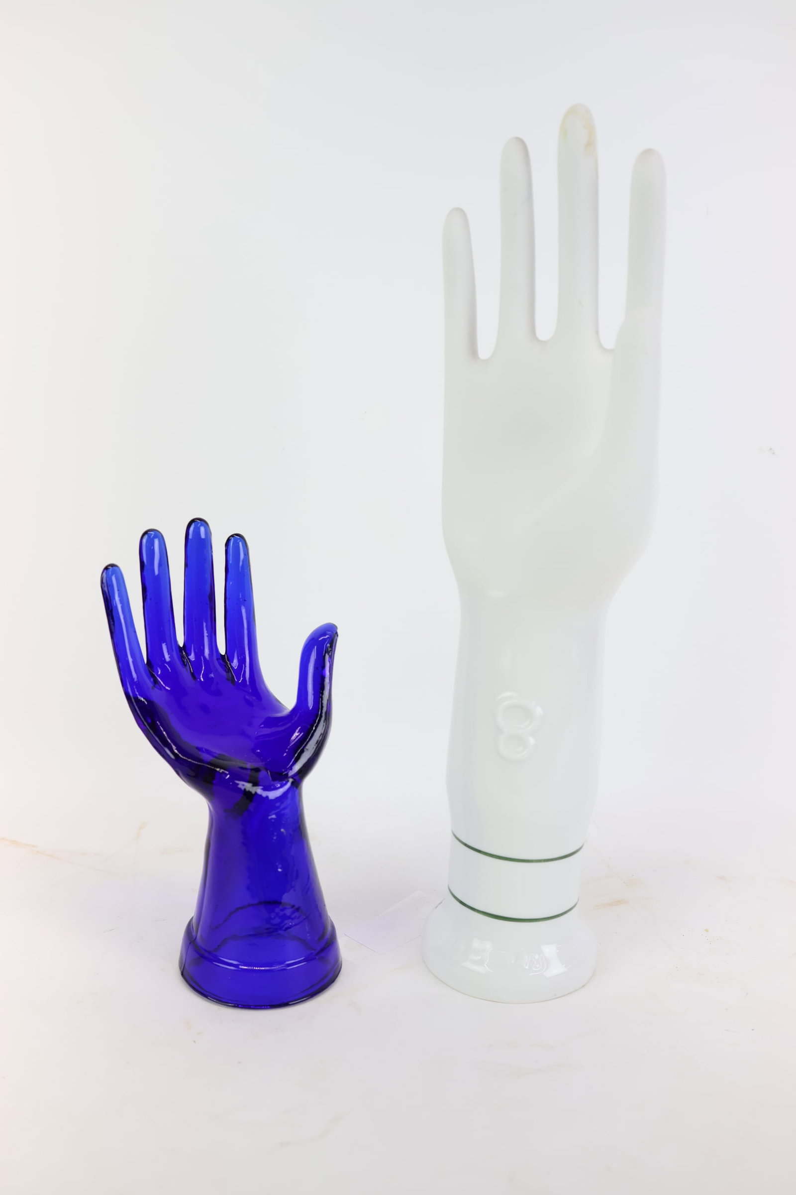Vintage Rosenthal Porcelain Hand Glove Mold: Vintage Rosenthal Porcelain Hand Glove Mold Vintage Rosenthal Porcelain Hand Glove Mold together with Cobalt blue glass hand. Porcelain glove form hand is marked Rosenthal Technik Germany 283, with