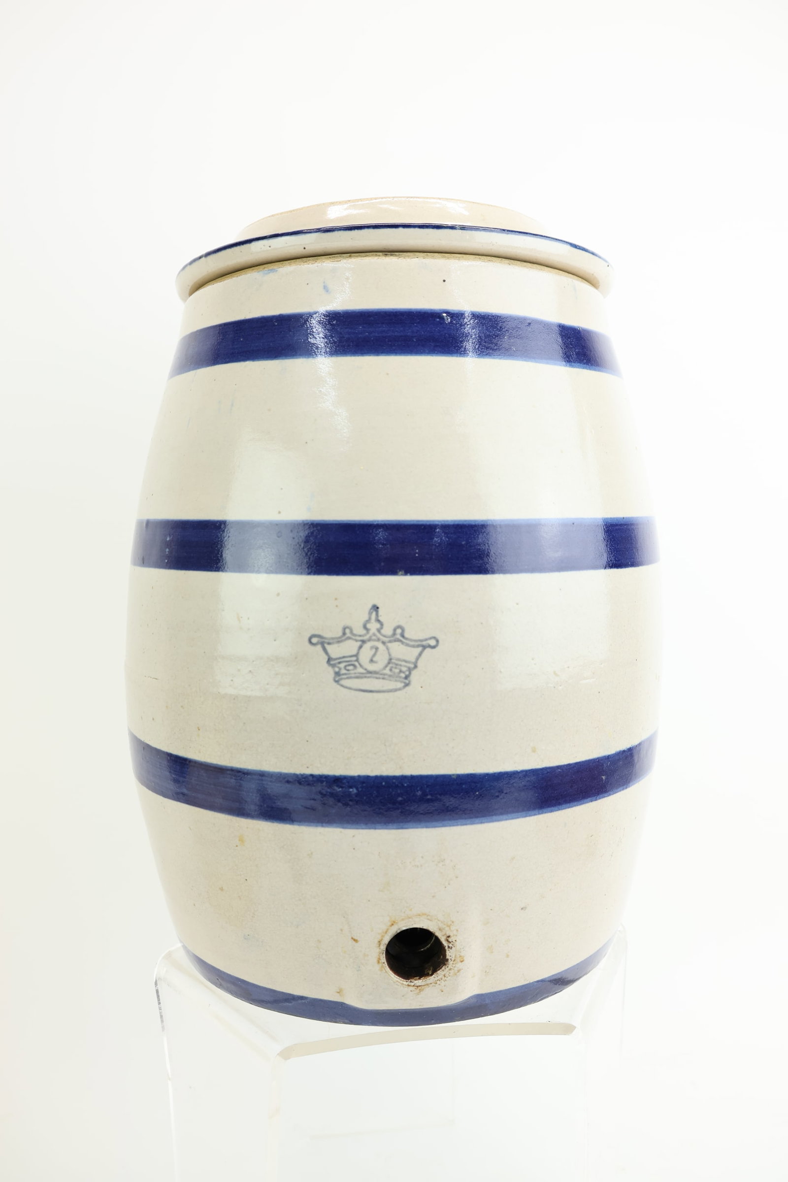 Blue Glazed Two Gallon Stoneware Cider Crock - 8