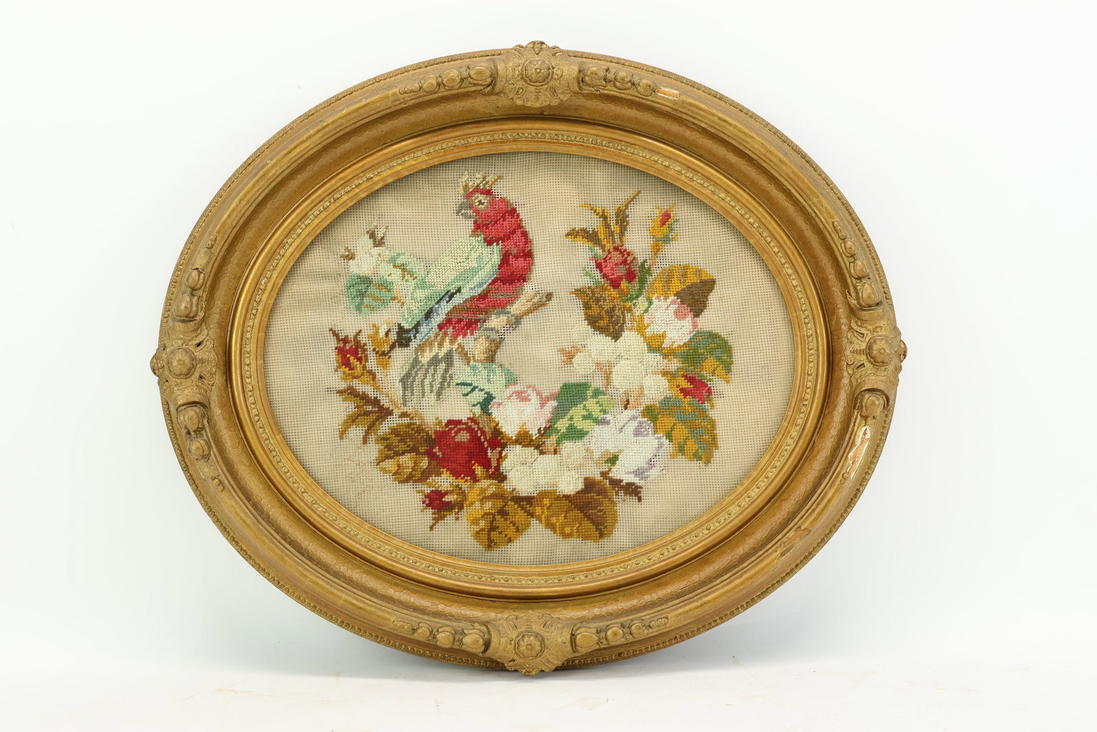Antique Bird Flowers Heirloom Needlepoint (1 of 6)