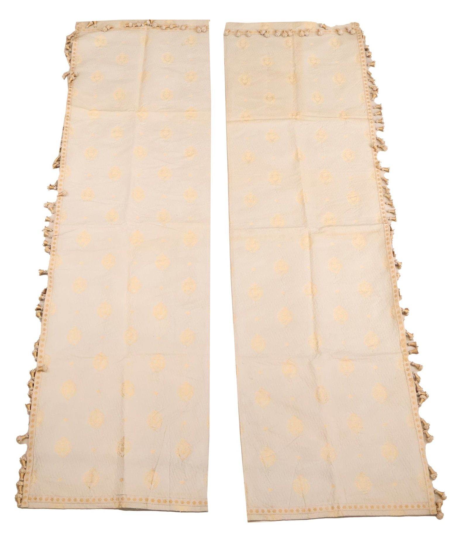 Four Tasseled Jacquard Fabric Panels: Four Tasseled Jacquard Fabric Panels 19th C. Some discoloration and wear. Provenance: From a castle in Lucerne, Switzerland 26 1/2 x 88 in. (67.3 x 223.5 cm.)