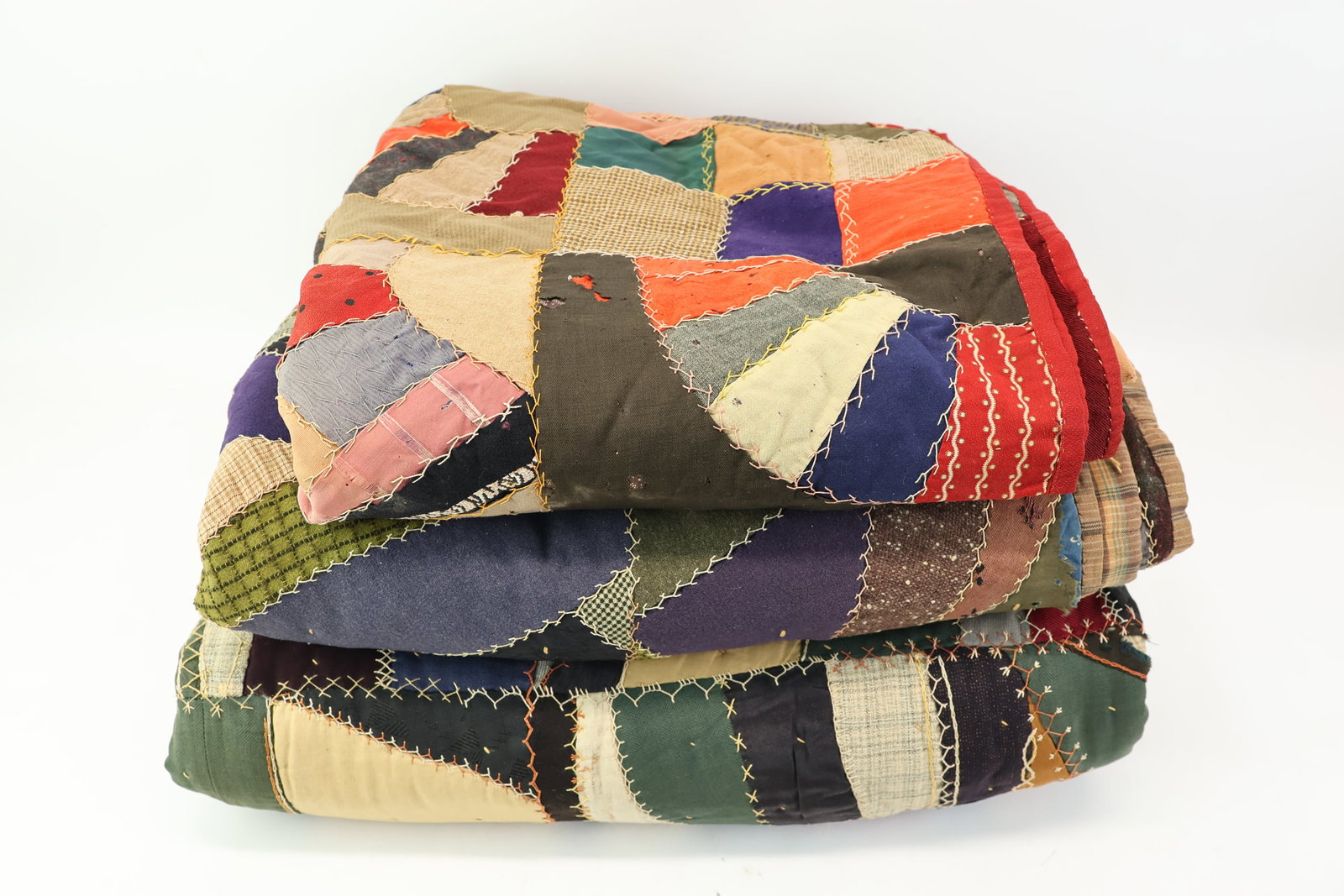 Antique Group of Three Colorful Fabric Crazy Quilts (1 of 13)