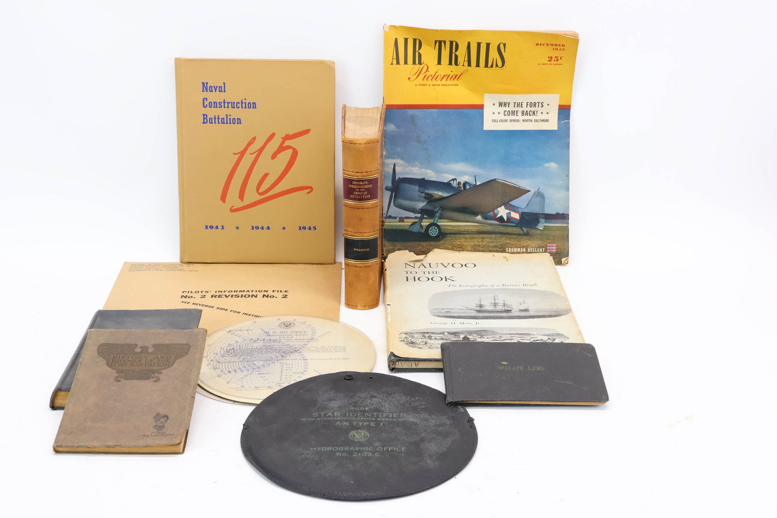 Group of Assorted Military Books: Group of Assorted Military Books Group of Assorted Military Books comprising of 1942 Pilot's Log book, The Revolutionary Diplomatic Correspondence of the United States by Francis Warton Volume V