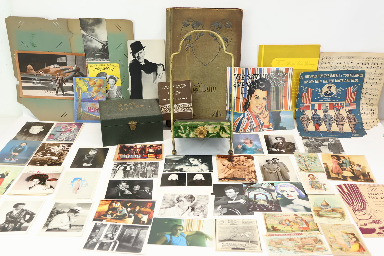 Group of Assorted Empty Postcard Albums: Group of Assorted Empty Postcard Albums Group of Assorted Empty Postcard Albums. Together with a group of assorted maps and ephemera. Used condition, wear, worn, losses