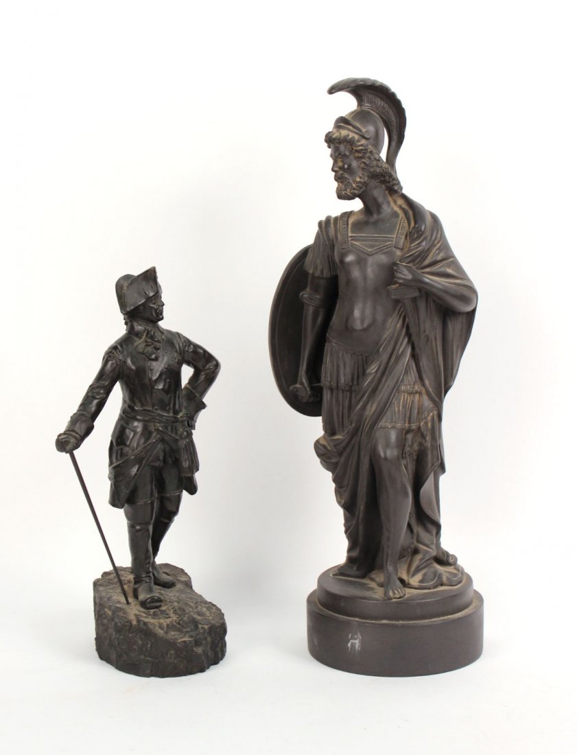 Bronze Sculpture, Frederick the Great: Austrian, 20th C. Mounted on hardstone base, marked "Titre/Austria." Together with a Mottahedeh basalt figure of a classical man, marked underside. 13"h and 18-1/2"h