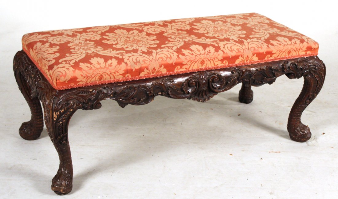 Empire Style Carved Mahogany Window Seat, 20th C.: 16"h x 41-1/2"w x 18-1/2"d