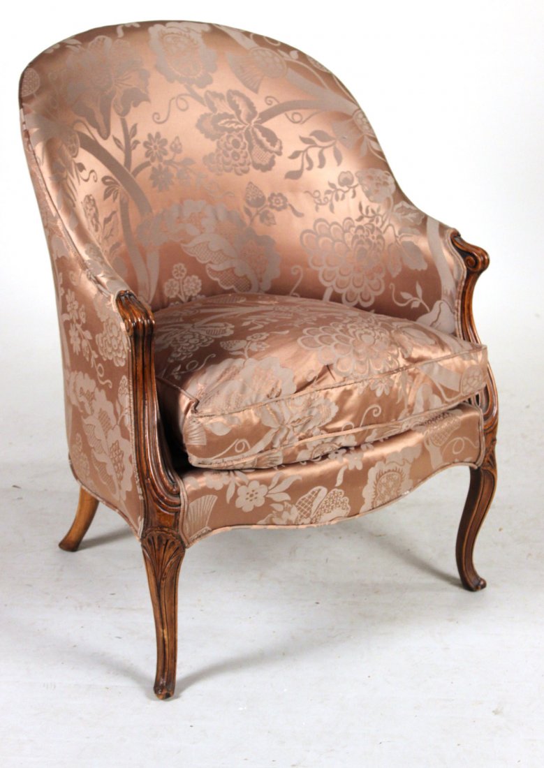 Louis XV Style Walnut Upholstered Bergere, 19th C: 38-1/2"h x 30"w x 23"d