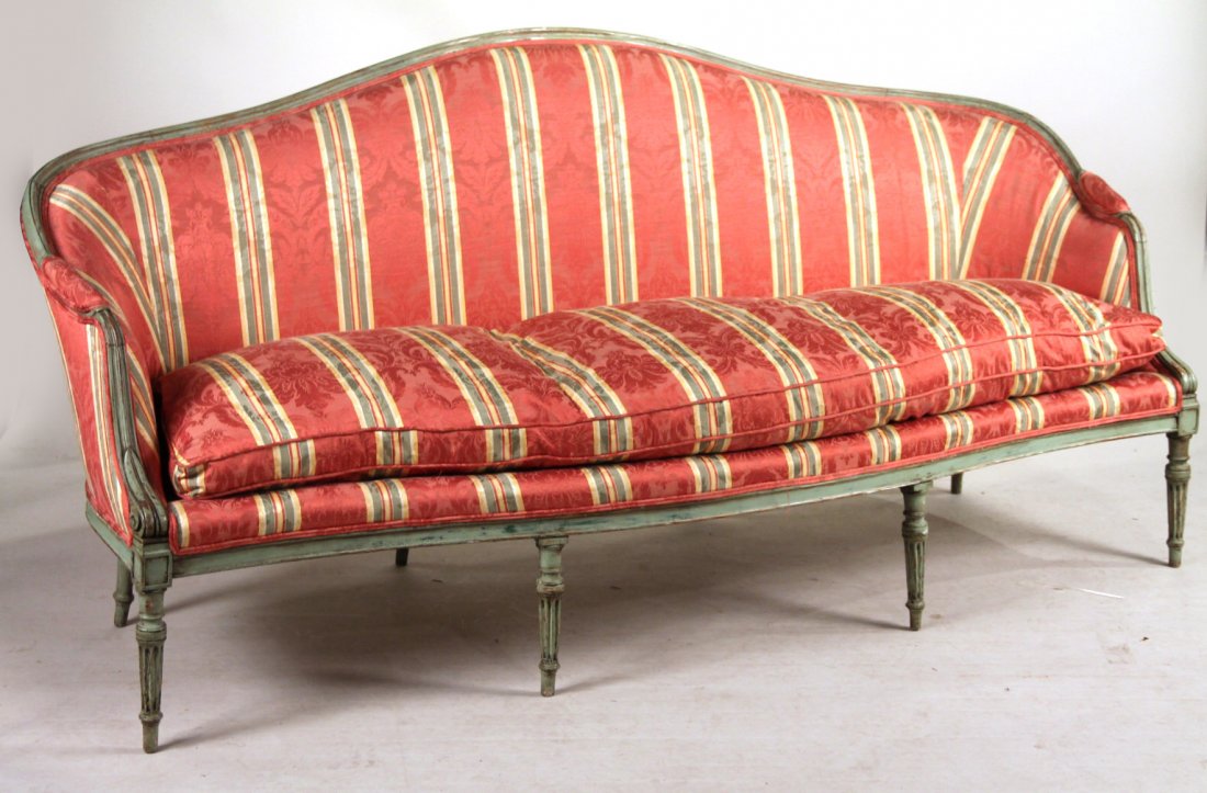 Louis XVI Green-Painted Settee, French, 18thC: 39"h x 6`9"w