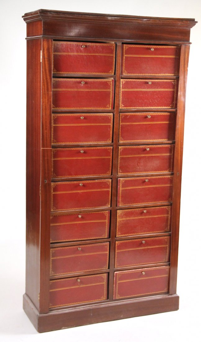 Louis XVI Style Mahogany Caronnier: With pull out drawers. 20th C. Leather-Front 6`h x 39"w x 14"d