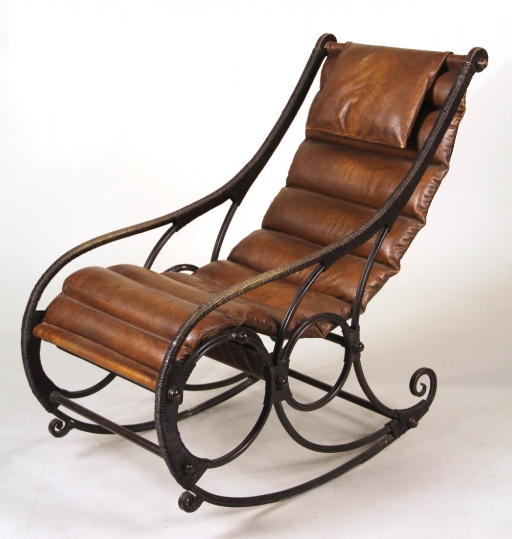Iron and Leather Sling Back Rocking Chair