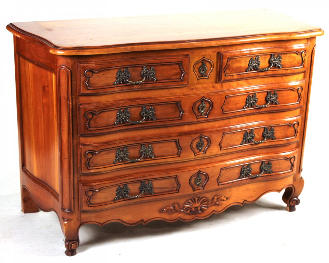 French Provincial Style Cherrywood Commode: 34-1/2"h x 4`3"w x 22-1/2"d