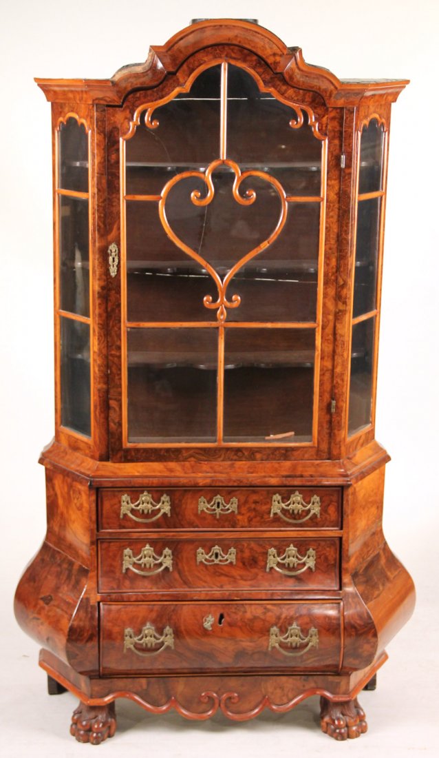 Baroque Burlwood Vitrine, Dutch, 18th C: 5`5-1/2"h x 41"w x 15"d