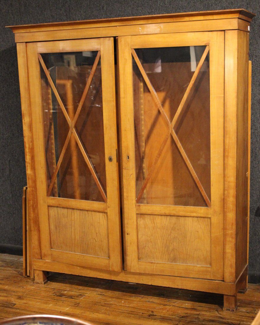 Biedermeier Cherrywood Bookcase Cabinet: Austrian, Early 19th C. 5`10"h x 5`1"w x 16"d