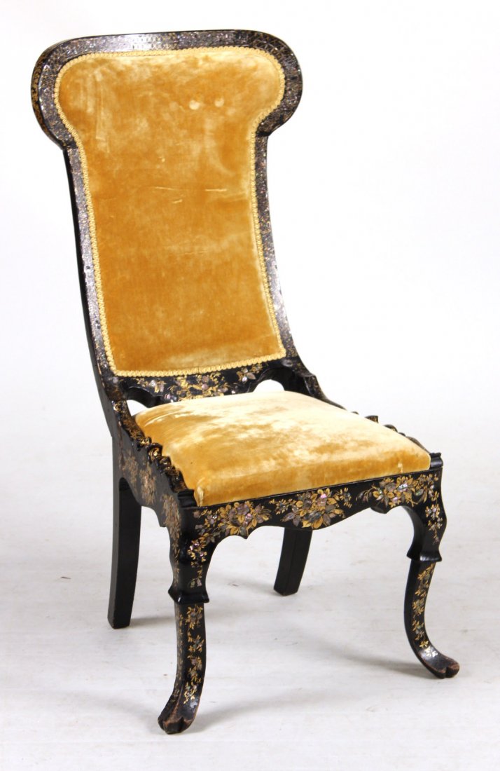 Victorian Papier Mache Side Chair: Chinese, late 19th C. 42"h