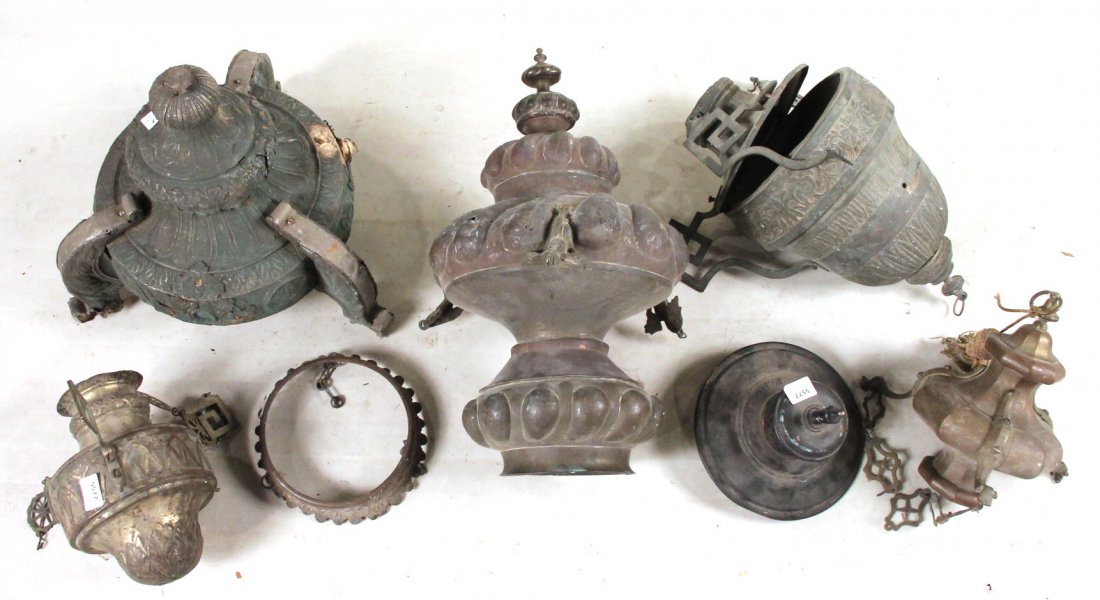 Seven Metal Light Fixture Fragments: Some Italian, 19th/20th C.