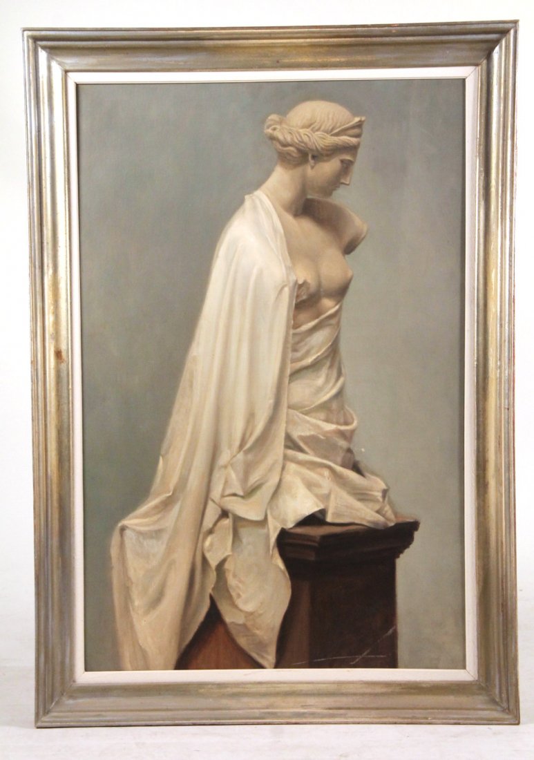 Oil on Masonite, Plaster Cast of a Female Torso: Appears unsigned. 44"h x 29"w