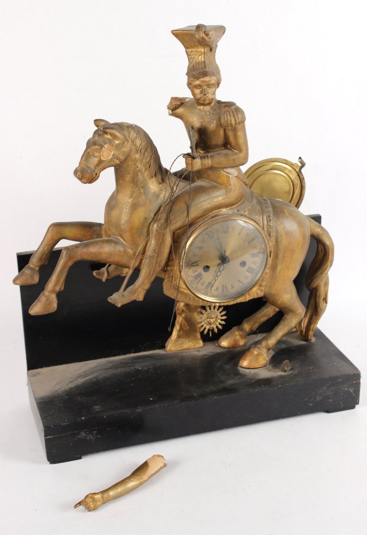 Giltwood Figural Mantle Clock, Horse and Rider (1 of 8)