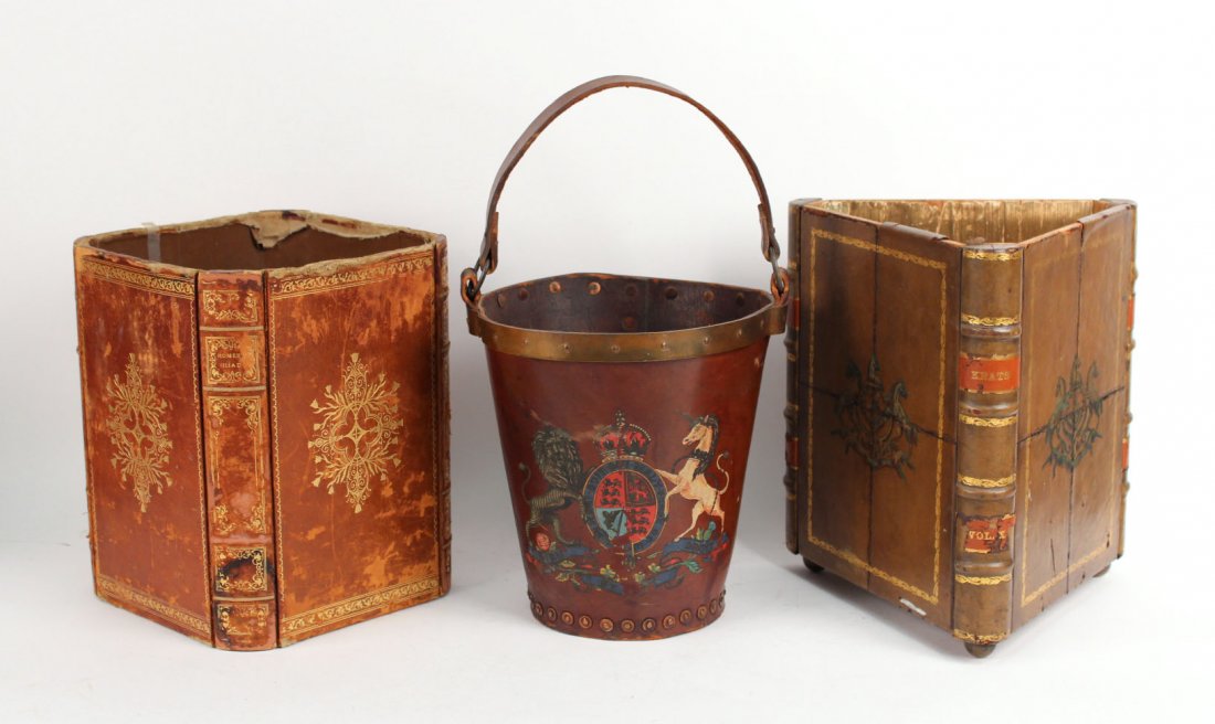 Two Leather Book Form Waste Cans, 20thC. (1 of 10)