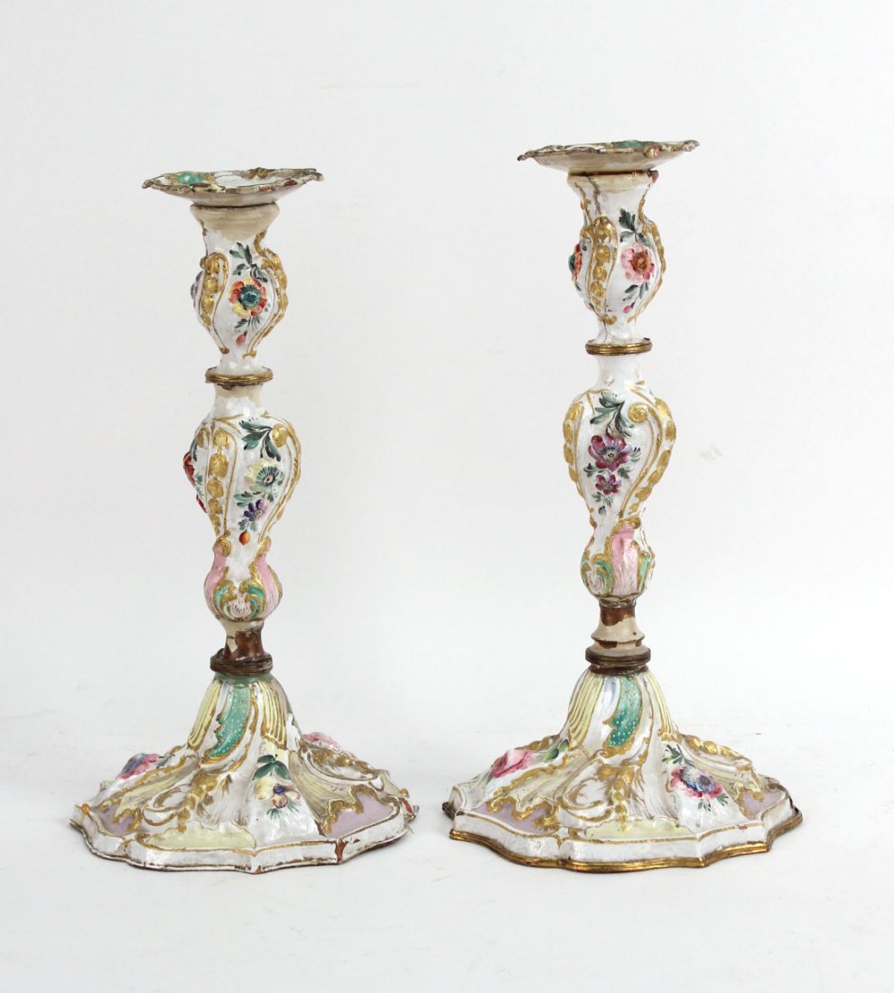 Pair of Enamel Floral Decorated Candlesticks (1 of 10)