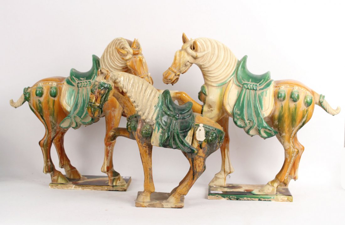 Three Chinese Tang Style Ceramic Horses, 20thC. (1 of 10)