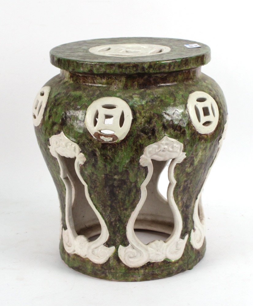 Chinese Ceramic Garden Seat, 20thC.: 16 1/2"h x 11 3/4"d