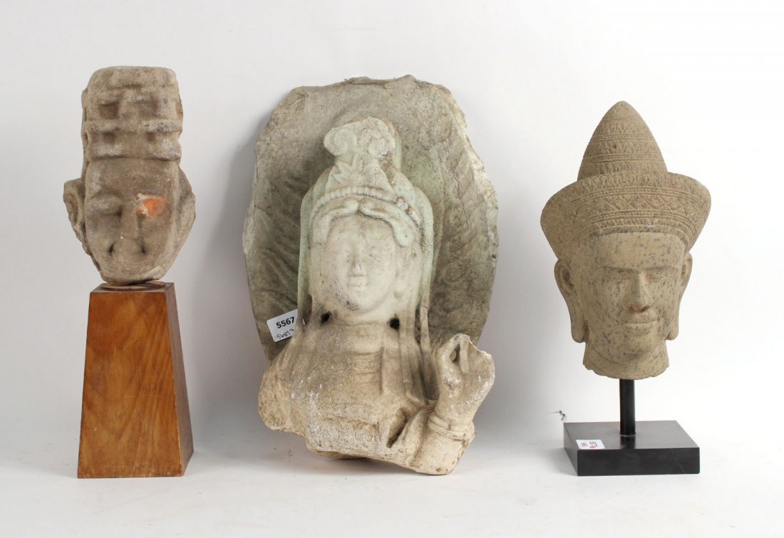 Three Cast Cement Thai Busts, 20thC. (1 of 10)