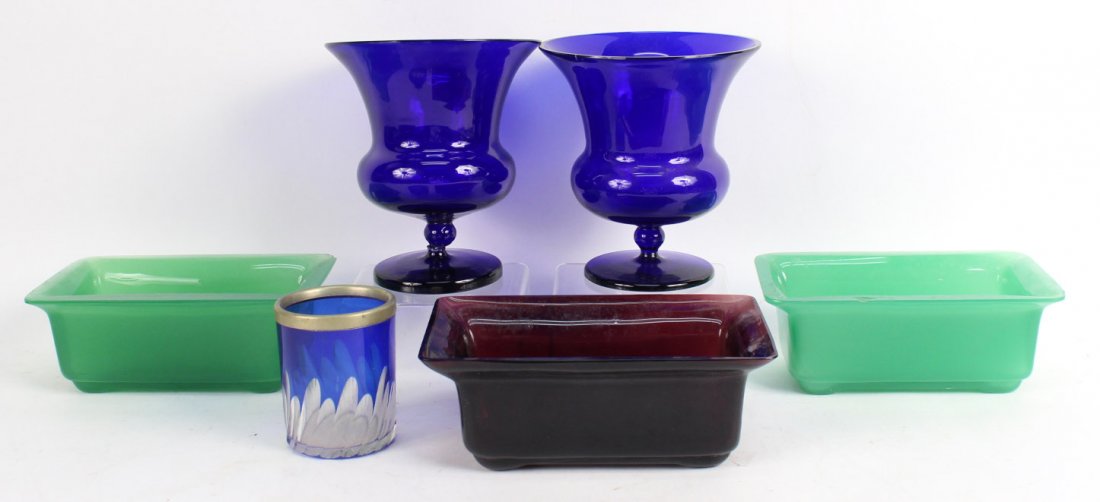 Pair of Cobalt Glass Urns, 20thC. (1 of 9)