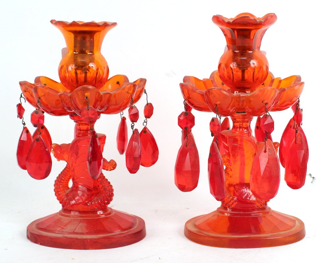 Pair of Baccarat Red Glass Lustres, 20thC. (1 of 5)
